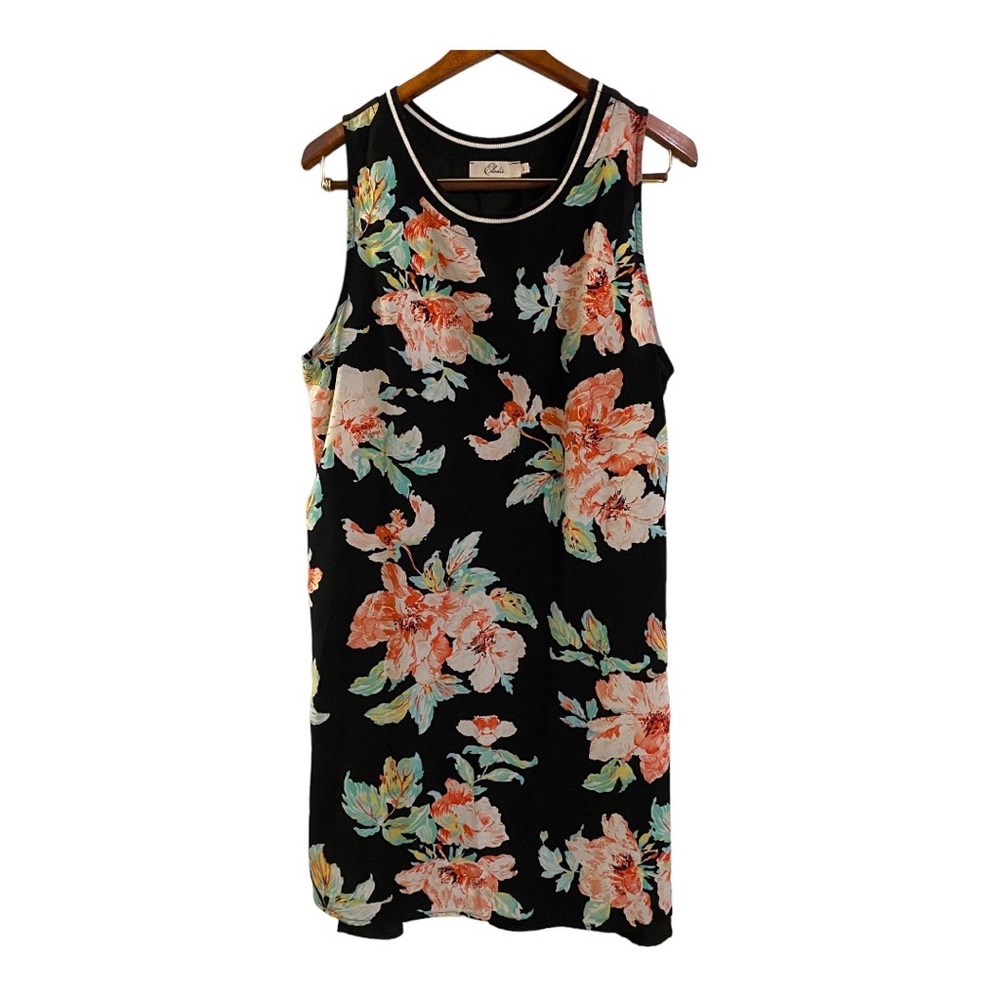 Eloide Shift Dress Floral Black Green Sleeveless L